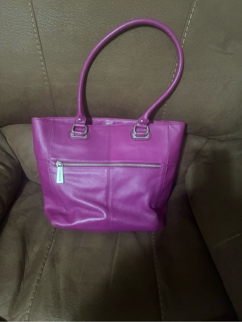 Tignanello Fuchsia Shoulder Tote with Patterned Interior